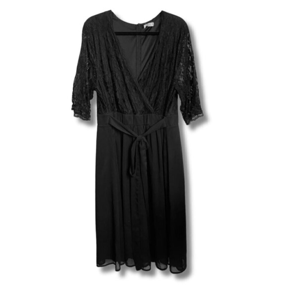 Pinup Fashion Black 1/2 Sleeve Midi Dress Deep V Neck Formal Size 22W Women's